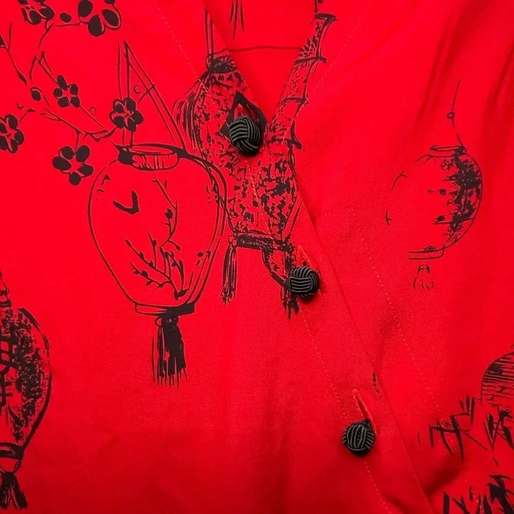 Soft Surroundings Asian Pagoda Tunic Top Size Petite Small Red Lantern Blouse - Picture 6 of 10